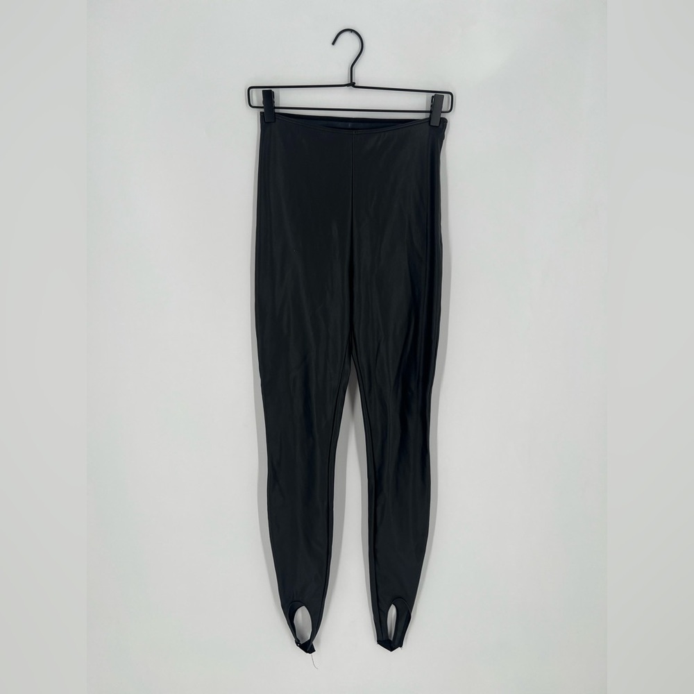 Wolford X Amina Muaddi Vegan Leather Stirrup Leggings In Black